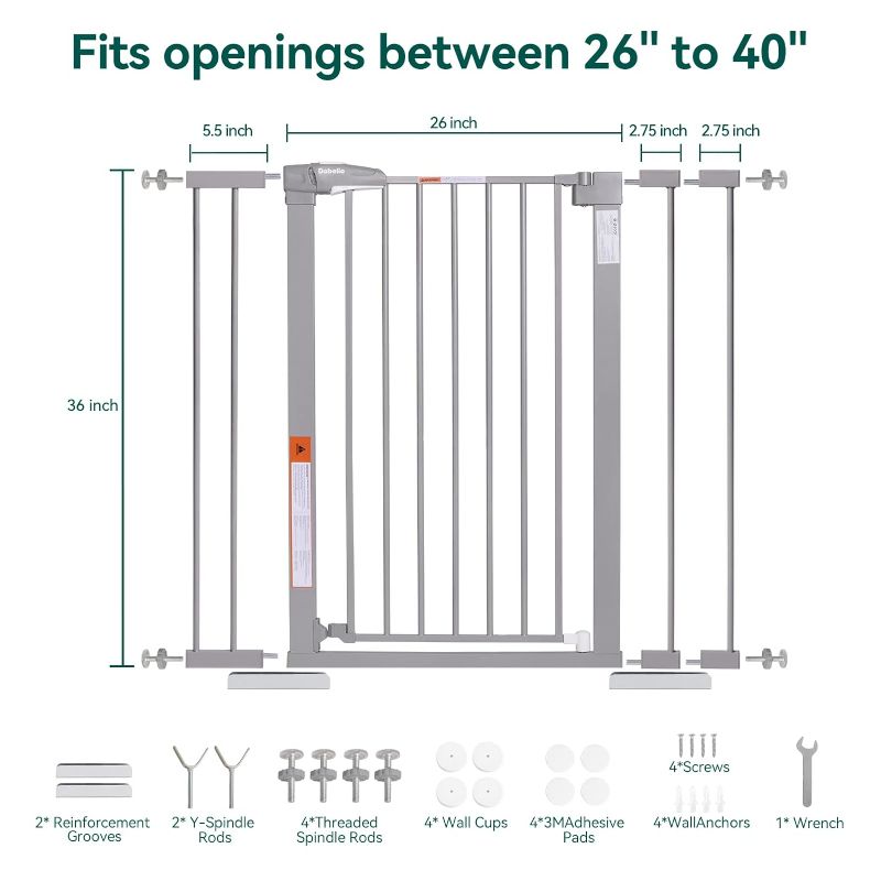 Photo 4 of (READ NOTES) BABELIO 26-45.5 Inch Easy Install Extra Wide Pressure Mounted Metal Baby Gate (Gray)