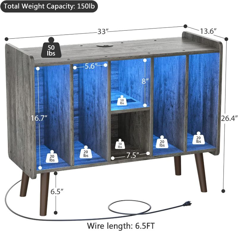 Photo 5 of (READ NOTES) Unikito Record Player Stand with LED Light, Vinyl Record Storage Table with 6 Cabinet, 