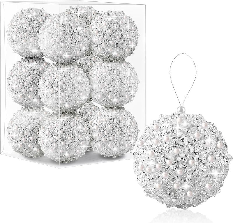 Photo 1 of 12 Pcs 4 Inch Large Christmas Balls SILVER Christmas Ball Ornaments Shatterproof Christmas Decorations Tree Balls for Xmas Trees Wedding Party Holiday Decorations Tabletop Trees Decoration