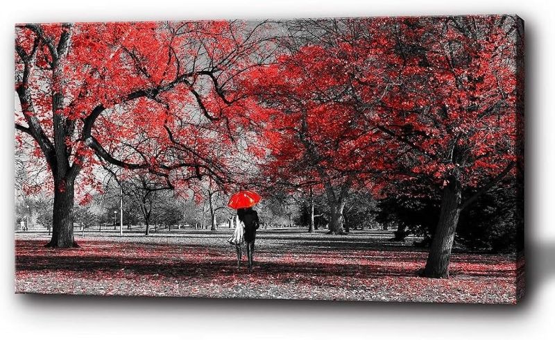 Photo 1 of ***DAMAGED READ NOTES***Bamdeya Wall Art Living Room Black White Wall Art Tree Red Wall 20x40inches 20x40inches Black White Red