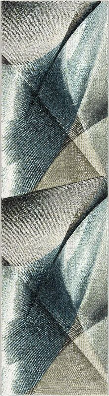 Photo 4 of (READ NOTES) SAFAVIEH Hollywood Collection Runner Rug - 2'3" x 20', Grey & Teal, Mid-Century Modern 