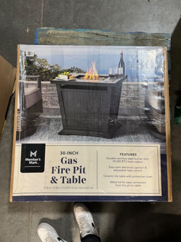 Photo 2 of Member's Mark 30" Square Gas Fire Pit Table with Lid and Dust Cover - Gray