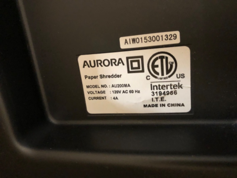 Photo 2 of Aurora Commercial Grade 200-Sheet Auto Feed High Security Micro-Cut Paper Shredder/ 60 Minutes/ Security Level P-5 200-Sheet AutoFeed MicroCut MicroCut