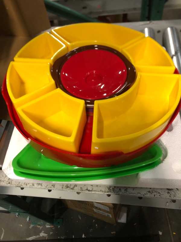 Photo 3 of Nostalgia Taco Tuesday Heated Lazy Susan Topping Bar Perfect 20-Oz. Warming Pot, Includes 4 Tortilla Holders, Red