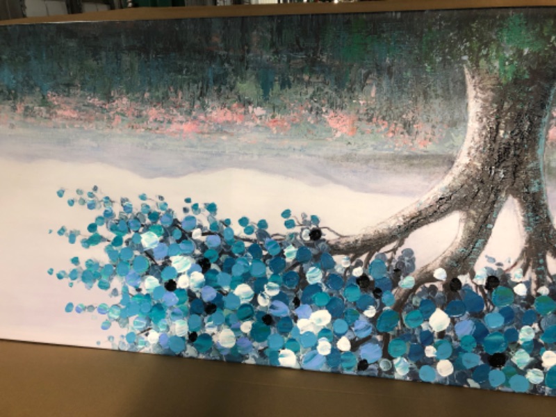 Photo 1 of GUMEYJIA Blue Tree Wall Art Hand-Painted Tree Oil Painting 20X40inchX1pcs