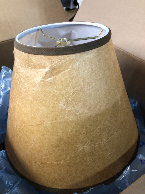 Photo 4 of **DAMAGE TO SHADE**
Aspen Creative 32622 Transitional Hardback Empire Shaped Construction Dark Brown, 12" Wide (6" x 12" x 9") Spider Lamp Shade