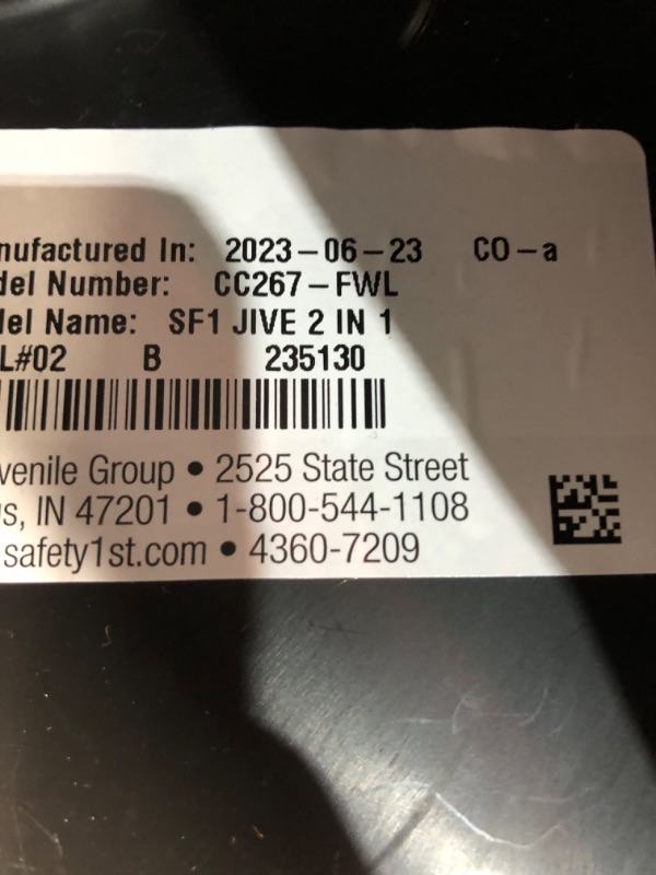 Photo 5 of ***USED - MISSING BOTTOM CUSHION***
Safety 1st Jive 2-in-1 Convertible Car Seat,Rear-Facing Black Fox