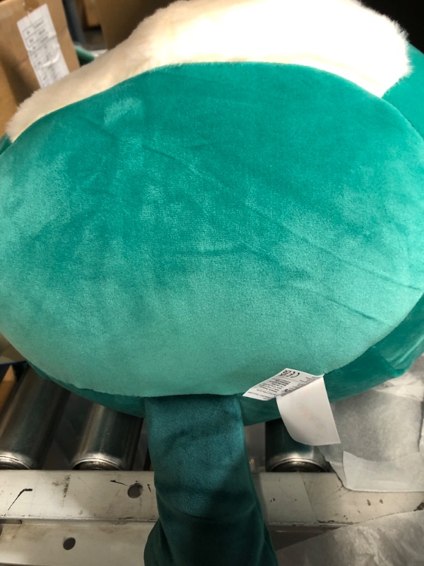 Photo 3 of Squishmallows Original 14-Inch Selassi Green Platypus with Fuzzy White Belly - 