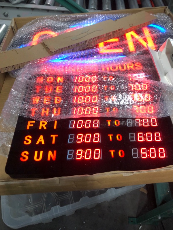 Photo 3 of Kanayu LED Business Open Sign Large Electronic Programmable Store Hours Sign with Instructions, 23.6 x 16.7 x 0.8 inches, Red and Black