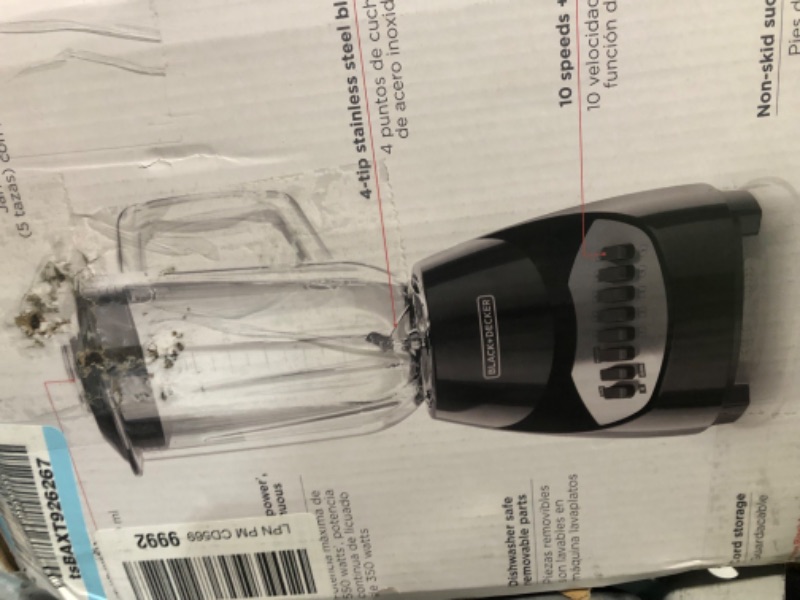 Photo 2 of **NONREFUNDABLE**FOR PARTS OR REPAIR**SEE NOTES**
BLACK+DECKER Countertop Blender with 5-Cup Glass Jar, 10-Speed Settings, Black, BL2010BG, 8.5 x 9.9 x 13.5 inches