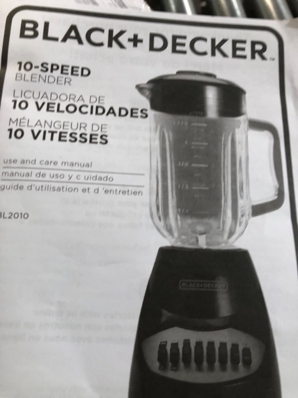 Photo 4 of **NONREFUNDABLE**FOR PARTS OR REPAIR**SEE NOTES**
BLACK+DECKER Countertop Blender with 5-Cup Glass Jar, 10-Speed Settings, Black, BL2010BG, 8.5 x 9.9 x 13.5 inches