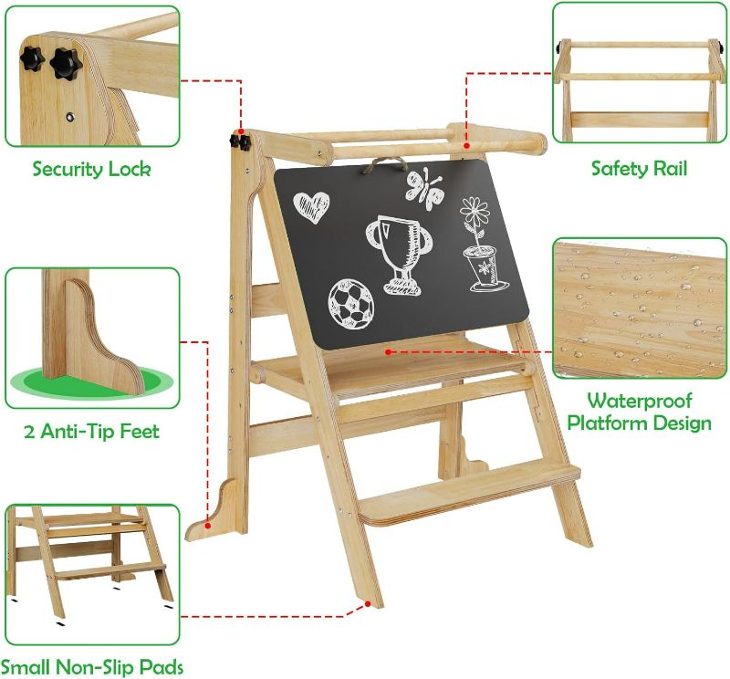 Photo 4 of (READ NOTES) Toddler Tower for 2 Kids Foldable, Montessori Kitchen Learning Standing Tower for Twin Toddlers 1-3, Step Stool with 3 Adjustable Heights & Chalkboard, Baby Helper Tower for Counter Bathroom Sink (PARTS ONLY) 
