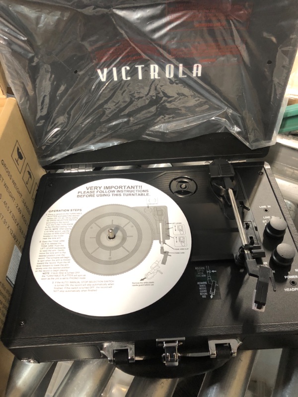 Photo 4 of Victrola Vintage 3-Speed Bluetooth Portable Suitcase Record Player | Black, Model Number: VSC-550BT-BK, 1SFA with Built-in Speakers | Upgraded Turntable Audio Sound| Includes Extra Stylus 