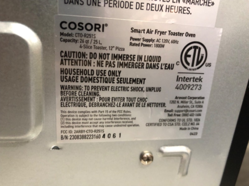 Photo 5 of ***DAMAGED - DENTED - SEE PICTURES - POWERS ON***
Cosori Air Fryer Toaster Oven XL 26.4QT, 12-in-1, Large Convection Countertop Oven