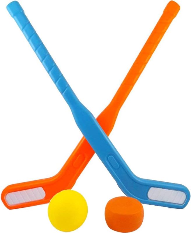 Photo 1 of **MISSING BLUE STICK AND BALL**  Liberty Imports Kids Dual Hockey Stick Set - Toddler Youth Indoor Outdoor Sports Set with Puck and Ball (1 Pack)