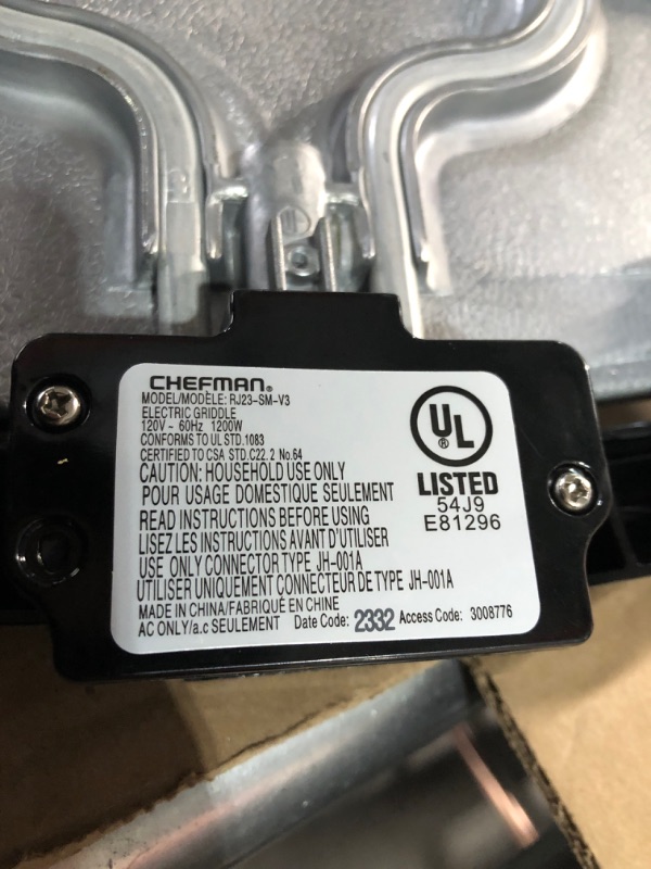 Photo 4 of **MISSING EXTENSION CORD**  Chefman Electric Griddle with Removable Temperature Control 10 x 16 Inch