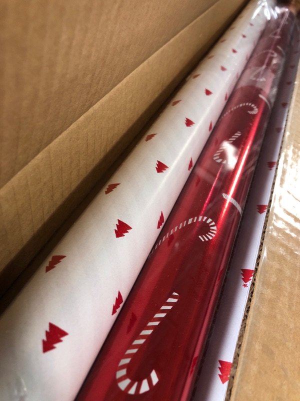 Photo 2 of American Greetings 120 sq. ft. Reversible White and Red Christmas Wrapping Paper Bundle