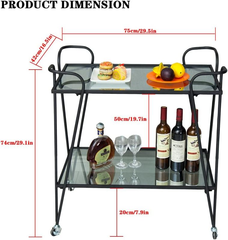 Photo 4 of (READ NOTES) MAIKAILUN Serving Bar Cart Black 2-Tier Storage Modern Kitchen Island Cart,Wine Trolley with Rolling Wheels