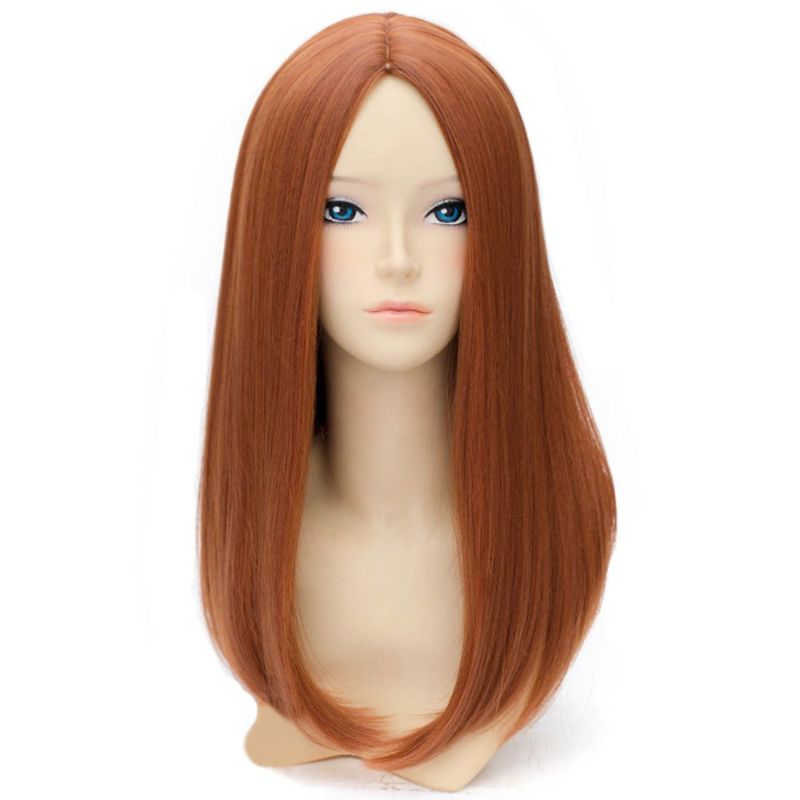 Photo 1 of RightOn 20 Inches Dark Orange Wig Long Straight Hair Cosplay Costume Party Wig with Wig Cap