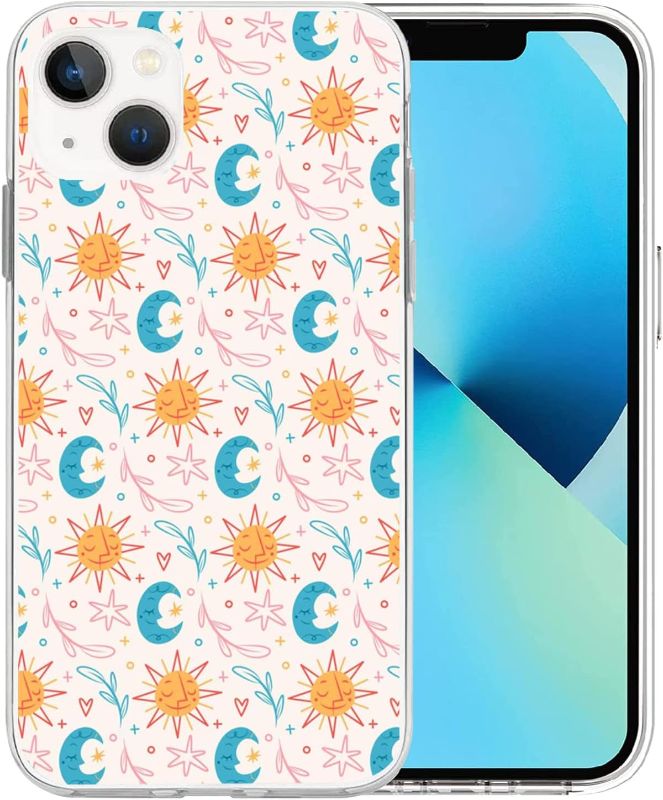 Photo 1 of  MAVERY Abstract Sun and Moon Clear Phone Case for Women Girl Compatible with iPhone 13,Trendy Design TPU Bumper Case Support Wireless Charging