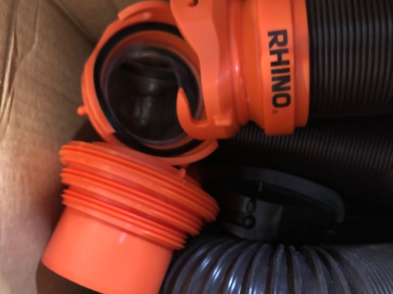 Photo 3 of Camco 20' (39742) RhinoFLEX 20-Foot RV Sewer Hose Kit, Swivel Transparent Elbow with 4-in-1 Dump Station Fitting-Storage Caps Included , Black , 