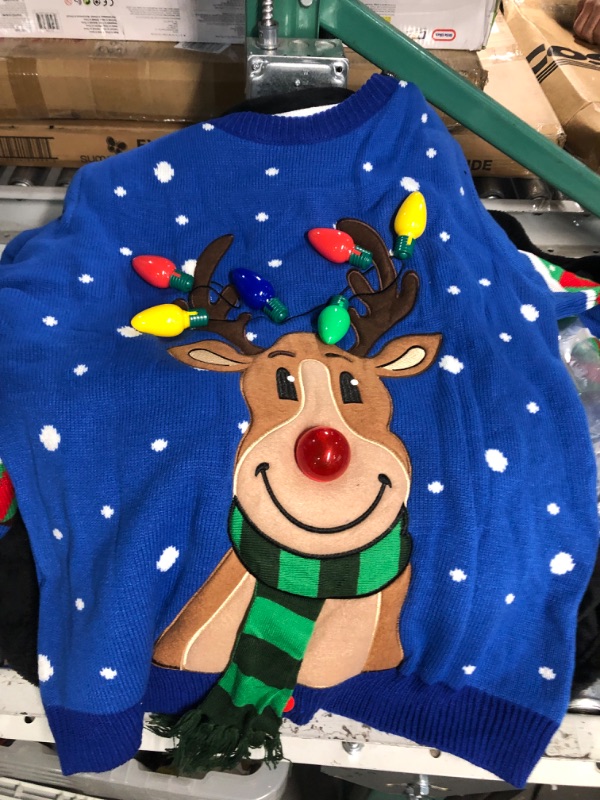 Photo 3 of JOYIN Ugly Christmas Sweaters for Women 2023, Light Up Christmas Sweater, LED Reindeer Ugly Christmas Sweater X-Large Blue