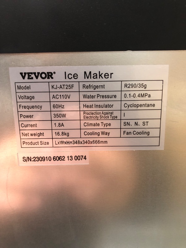 Photo 3 of **NO-REFUNDS PARTS ONLY**VEVOR 110V Countertop Ice Maker 70LB/24H, 350W Automatic Portable Ice Machine with 11LB Storage, 36Pcs per Tray, Auto Operation, Blue Light, Include Water Filter, Drain Pipe, Scoop 70LBS/24H Single-water inlet