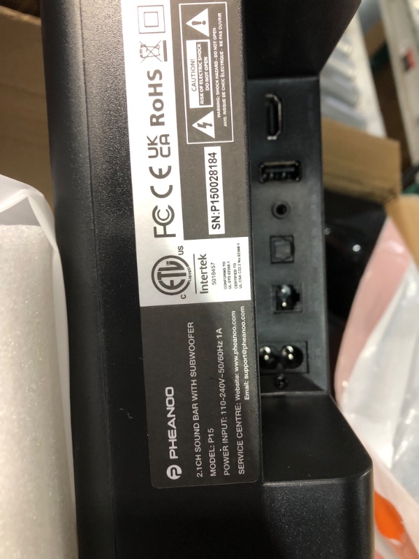 Photo 1 of PHEANOO 2.1 Compact Sound Bars for TV with Subwoofer, HDMI ARC/Bluetooth 5.0/Optical/AUX/RCA Connection, Remote Control, Adjustable Bass, Wall Mountable – P15, 140W, 16 inch Black P15