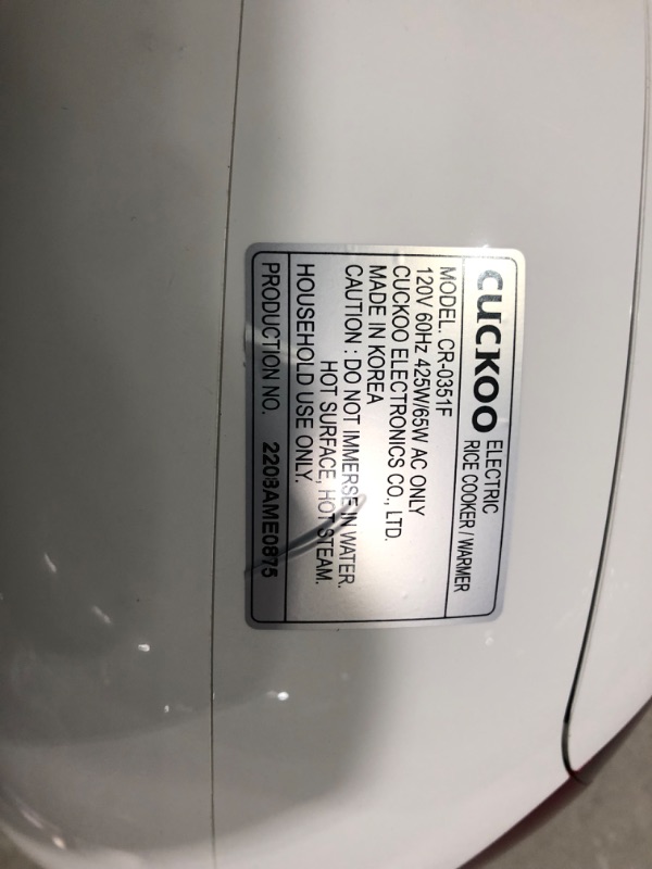 Photo 3 of ***USED - POWERS ON - UNABLE TO TEST FURTHER***
Cuckoo CR-0351F Electric Heating Rice Cooker (Red), 7.80 x 8.90 x 11.50