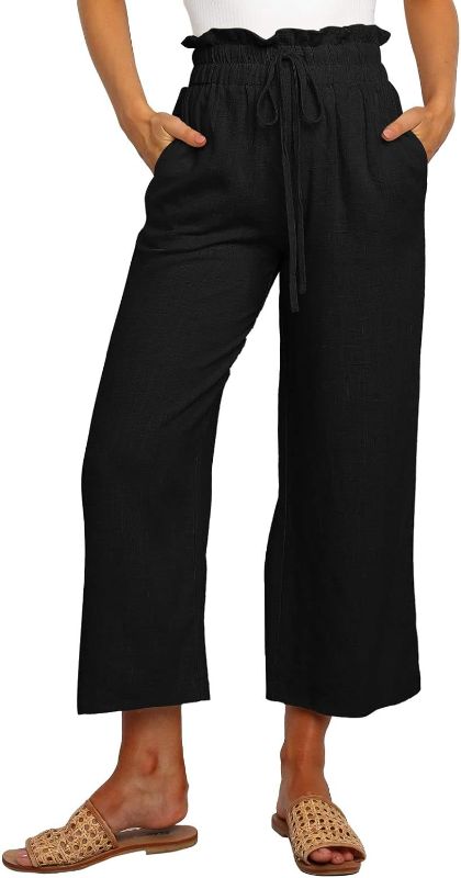 Photo 1 of Febriajuce Women's Summer Wide Leg Pants Elastic High Waisted Drawstring Casual Trousers Loose Fit