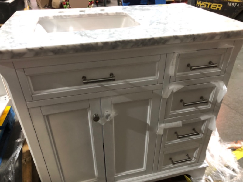 Photo 10 of allen + roth Roveland 36-in White Undermount Single Sink Bathroom Vanity with Carrara Natural Marble Top