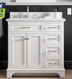 Photo 1 of allen + roth Roveland 36-in White Undermount Single Sink Bathroom Vanity with Carrara Natural Marble Top