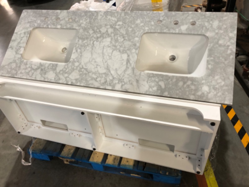 Photo 6 of **PARTS ONLY/NON-REFUNDABLE*** DAMAGE TO COUNTER***
allen + roth Roveland 60-in White Undermount Double Sink Bathroom Vanity with Carrara Natural Marble Top