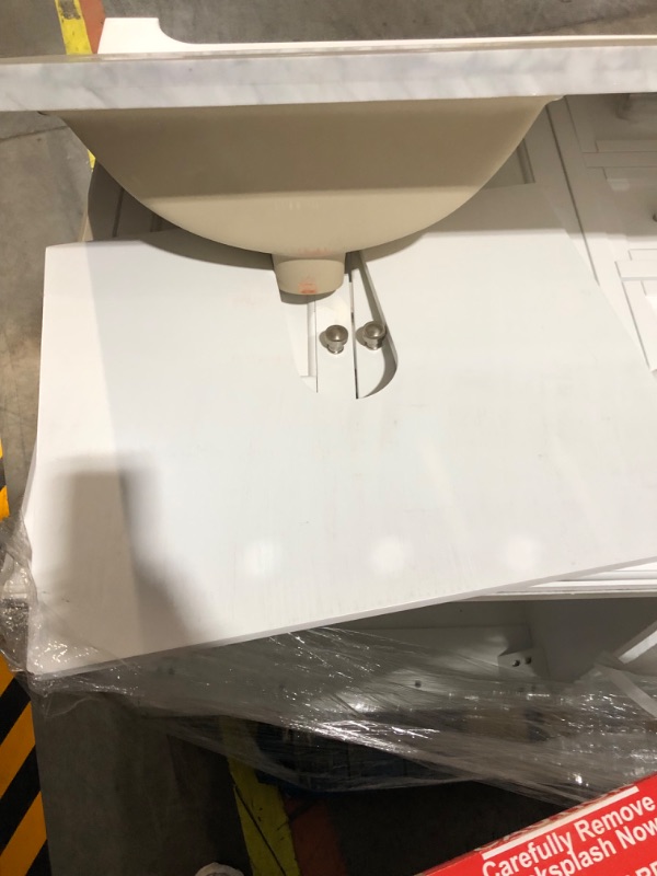 Photo 9 of **PARTS ONLY/NON-REFUNDABLE*** DAMAGE TO COUNTER***
allen + roth Roveland 60-in White Undermount Double Sink Bathroom Vanity with Carrara Natural Marble Top