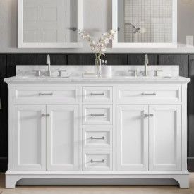 Photo 1 of allen + roth Roveland 60-in White Undermount Double Sink Bathroom Vanity with Carrara Natural Marble Top