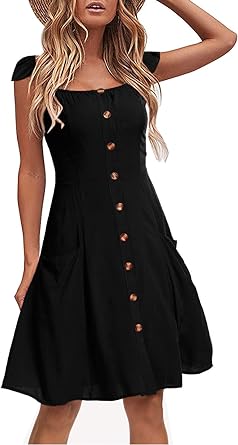 Photo 1 of Alice & Elmer Women's Summer Dress Casual Spaghetti Strap Swing Midi Sundress with Pockets Large
