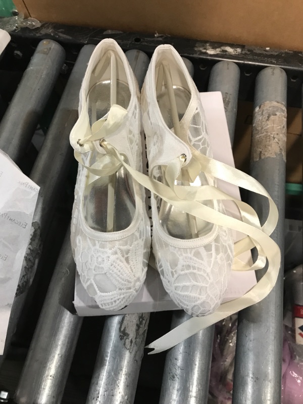 Photo 1 of  Brand Trarfic Ivory Lace Mesh Satin Bridal Wedding Shoes for Women Comfortable Low Heel Tie Up Ankle Strap 11