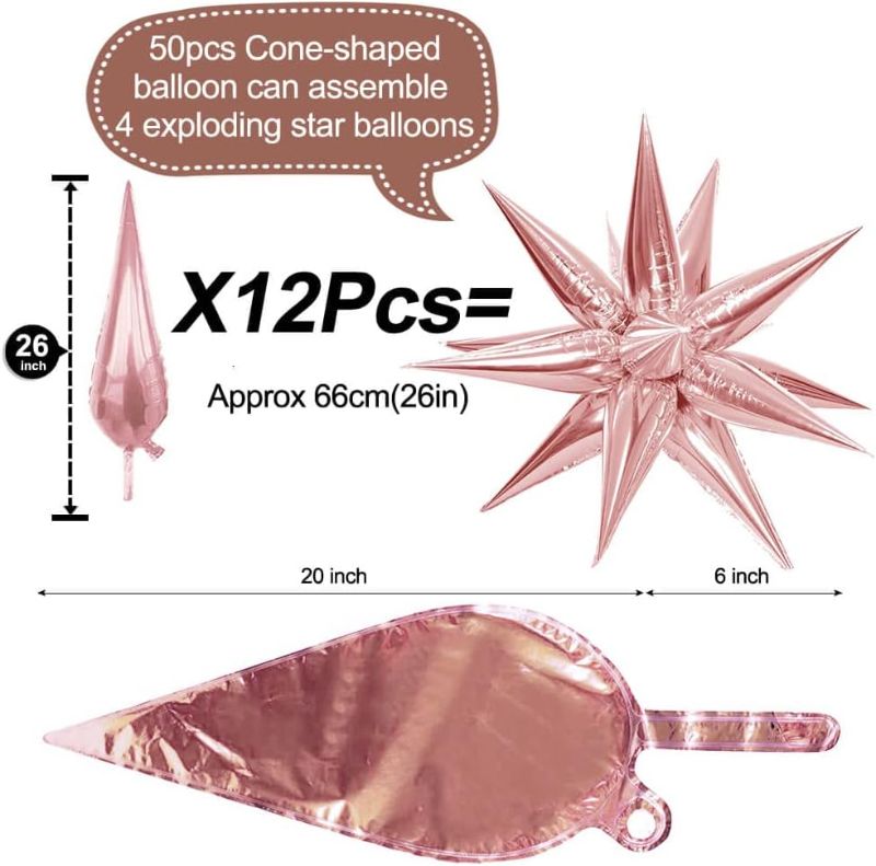 Photo 1 of 50 Pcs Rose Gold Foil Cone Star Balloons Big 26 inch Rose Gold Explosion Star 2 Pack