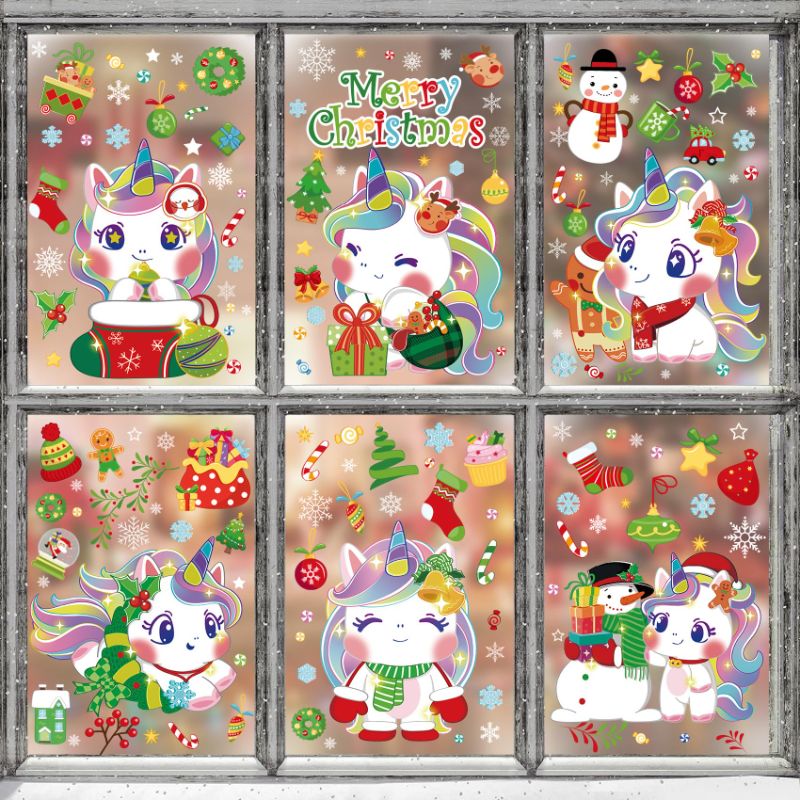 Photo 1 of BAYLAY Christmas Window Clings - 425PCS Unicorn Christmas Window Stickers Christmas Window Decorations for Kids Unicorn Gifts for Girls Christmas Decorations 292 Pcs - Unicorn Christmas 3PACK