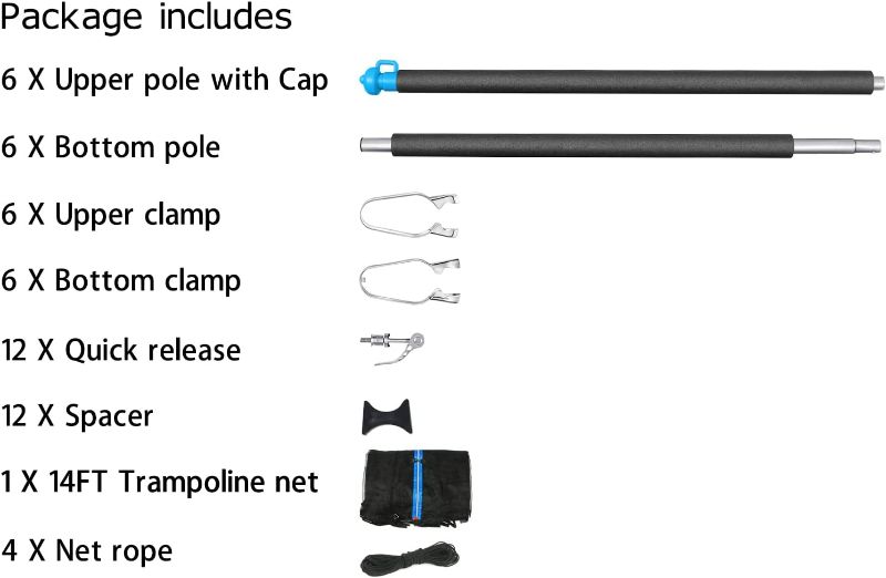 Photo 4 of (READ NOTES) 14FT Trampoline Enclosure Net with Universal Trampoline Enclosure Poles and Hardware