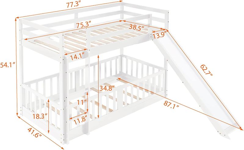 Photo 4 of  Bunk Beds with Slide Twin Over Twin Low  Frame WOOD WHITE
