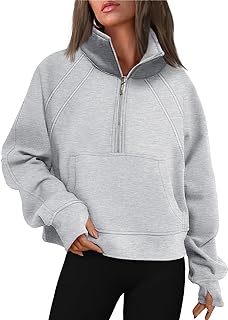 Photo 1 of AUTOMET Womens Sweatshirts Half Zip Cropped Pullover Fleece Quarter Zipper Hoodies Fall outfits Clothes Thumb Hole

