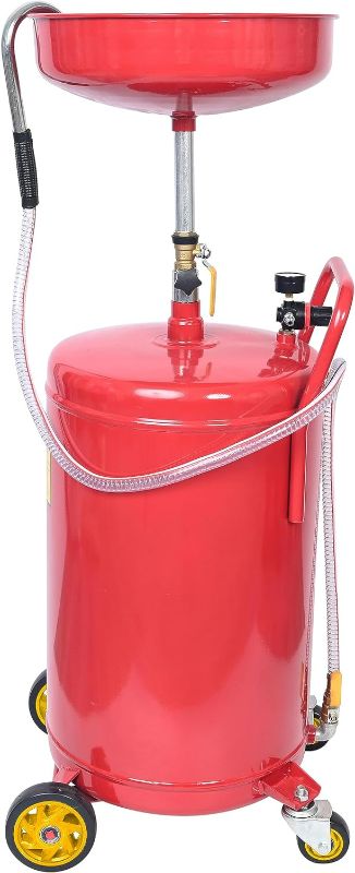 Photo 1 of (READ NOTES) Aain 18 Gallon Portable Waste Oil Drain, Air Operated Industrial Fluid Drain Tank, Red & BIG RED TR4053 Torin Hydraulic Garage/Shop Telescoping Transmission Floor Jack, Red 18 Gallon Oil Drain + Floor Jack, Red