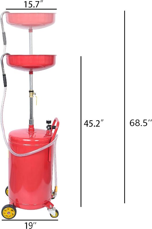 Photo 3 of (READ NOTES) Aain 18 Gallon Portable Waste Oil Drain, Air Operated Industrial Fluid Drain Tank, Red & BIG RED TR4053 Torin Hydraulic Garage/Shop Telescoping Transmission Floor Jack, Red 18 Gallon Oil Drain + Floor Jack, Red