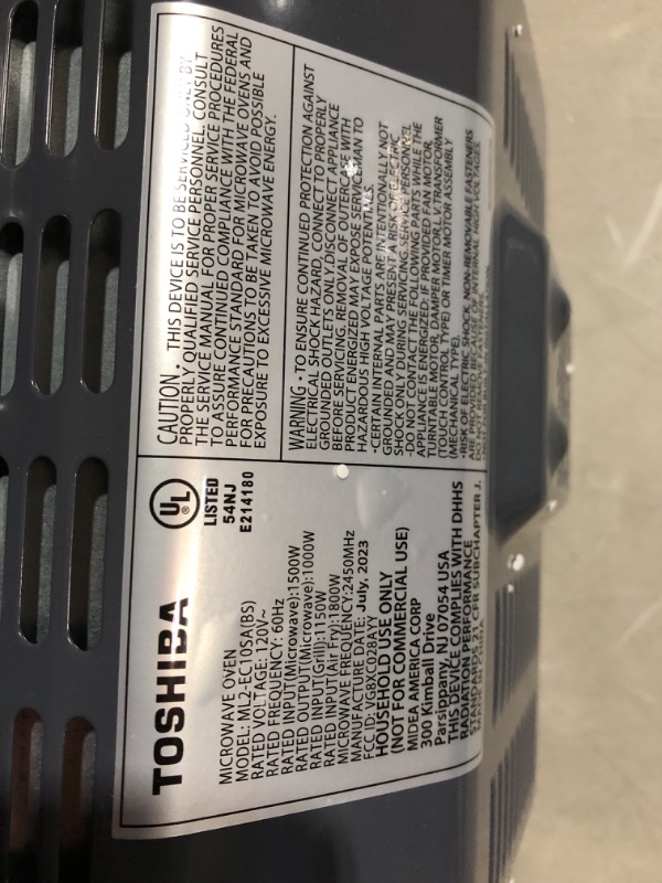 Photo 10 of ***DAMAGED - DENTED - SEE PICTURES - POWERS ON - UNABLE TO TEST FURTHER***
TOSHIBA ML2-EC10SA(BS) 8-in-1 Countertop Microwave with Air Fryer Microwave Combo