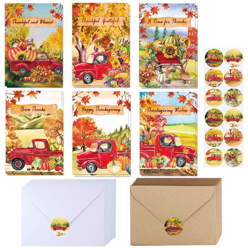 Photo 1 of 120 Sets Bulk Thanksgiving Cards with Envelopes Stickers Assortment 6 Designs 4X6