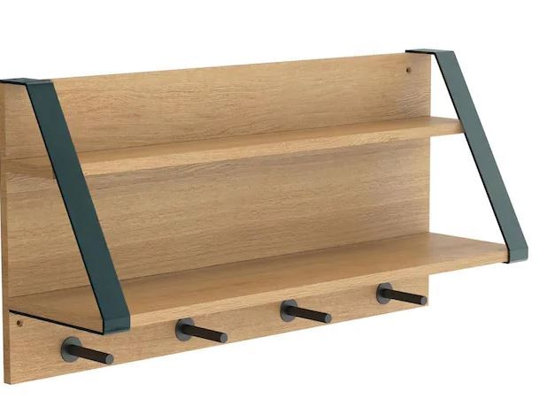 Photo 1 of Home Decorators Collection 24 in. Wood Double-Shelf with Hooks