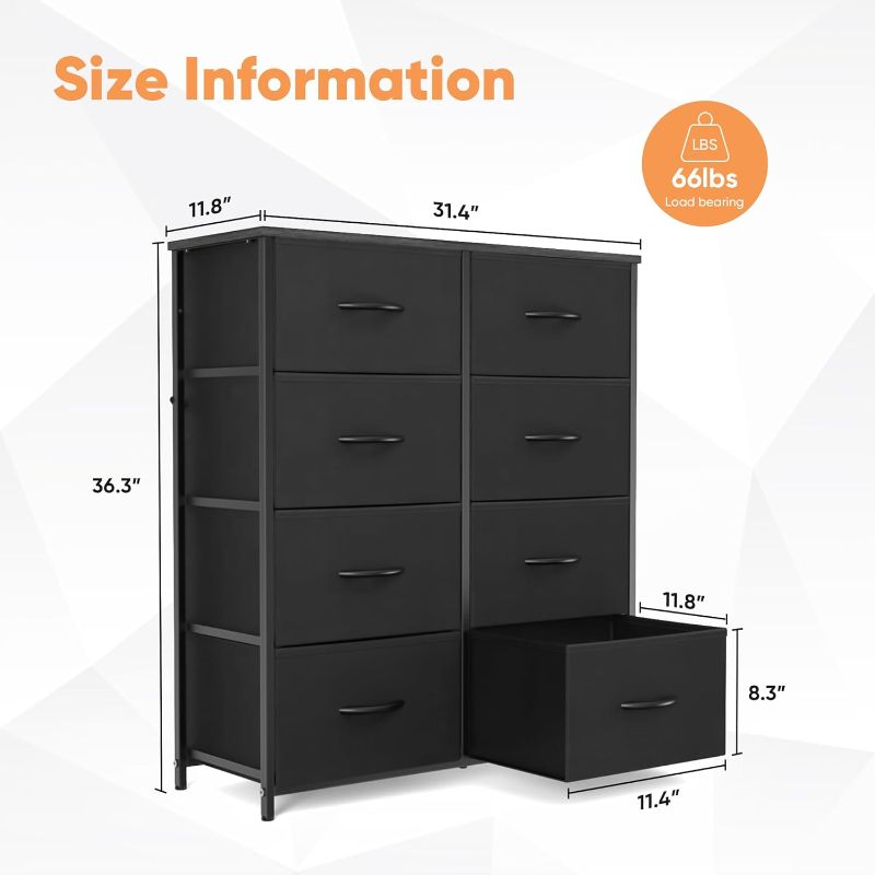 Photo 3 of (READ FULL POST) NEWBULIG Dresser,Dresser with 8 Fabric Drawers,Chest of Drawers,Storage Tower, Storage Dresser for Bedroom Living Room and Hallway, Easy Pull Fabric Bins,Wooden Top, Sturdy Steel Frame?Black

