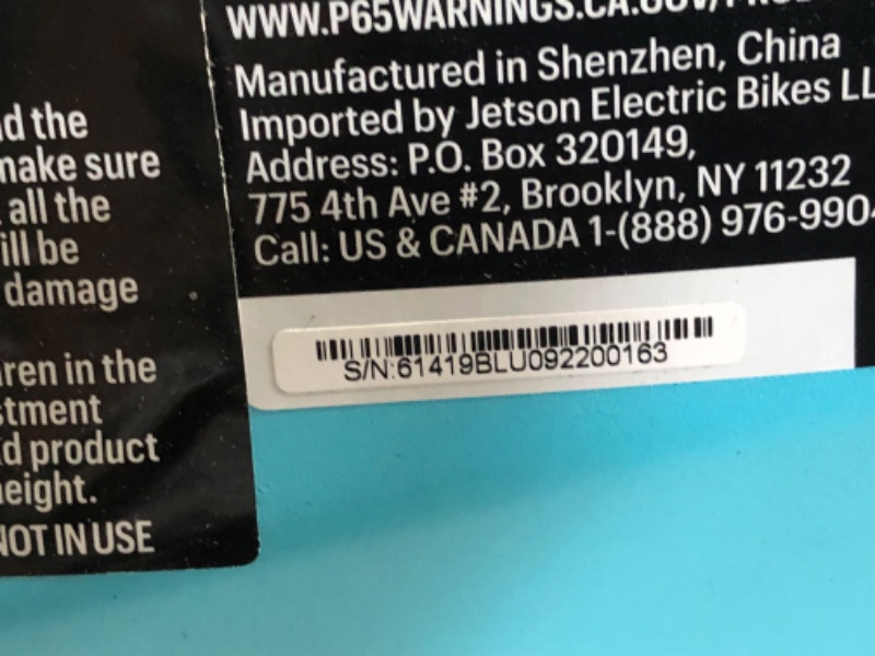 Photo 4 of ***NOT FUNCTIONAL - NONREFUNDABLE - FOR PARTS ONLY - SEE COMMENTS***
Jetson Bolt Folding Electric Ride-On Bike, Easy-Folding, Built-in Carrying Handle, Twist Throttle, Up to 15.5 MPH, Ages 13+