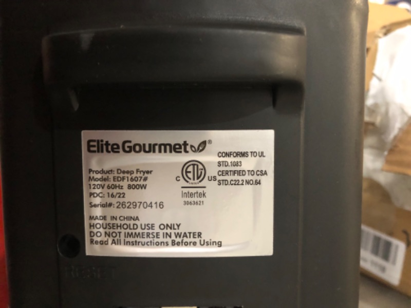 Photo 5 of **SOLD FOR PARTS, NON-REFUNDABLE, READ NOTES**
Elite Gourmet EDF1607# 800-Watt Mesh Basket 1.6 Quart / 6.5 Cup Oil Capacity, Electric 